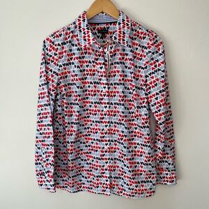Talbots Women’s L/S Classic Cottonm Button Downn Shirtt Hearts Print Size Small